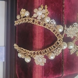 Gold, White and Rhinestone Necklace